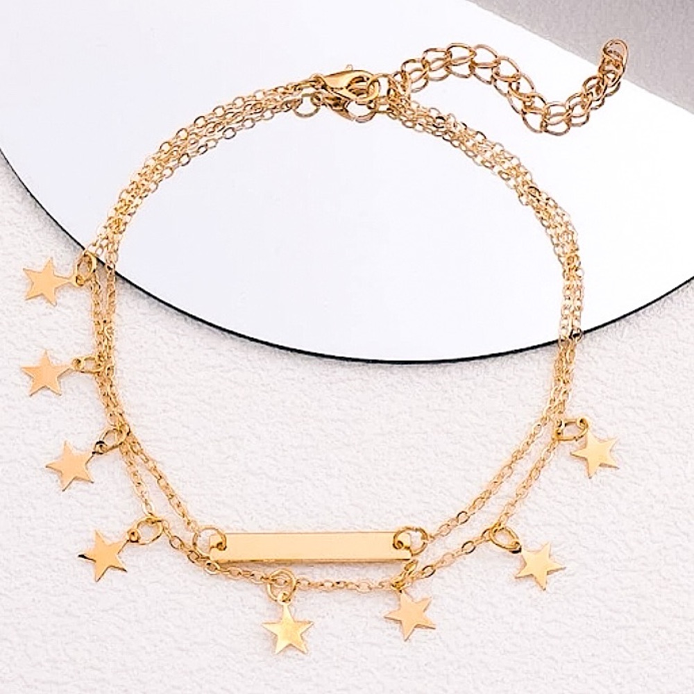 🔴𝟭𝟬/$𝟮𝟱🔴NEW 2 Layered Bar Star Anklet - Picture 7 of 17